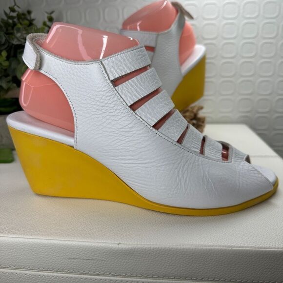 Arche EGZY CLOGS White and Yellow Leather Wedge Sandals Size 39 US Size 8 - Picture 6 of 12